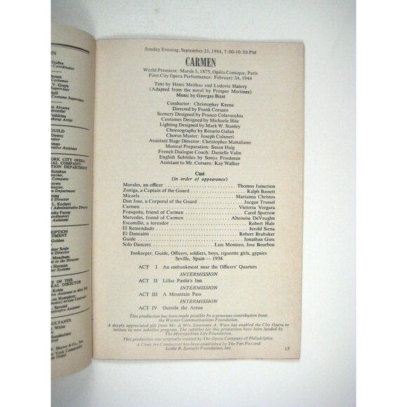 Carmen 1984 New York City Opera 40th Birthday Season Program - Picture 3 of 5